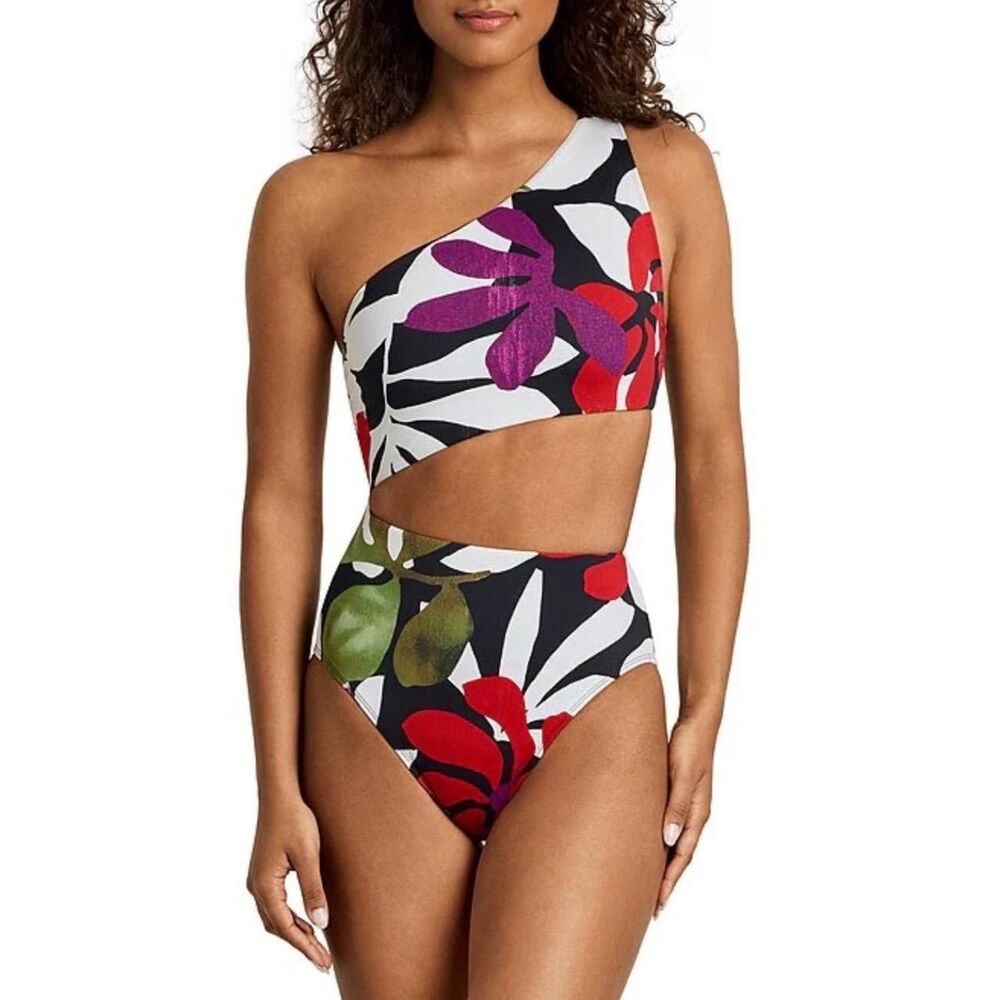 New Lauren Ralph Lauren One Shoulder Cutout Monokini Swimsuit  Floral Multi 6